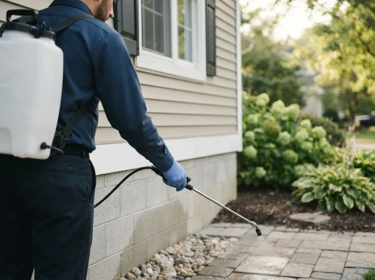 Pest control technician inspecting a home in Floral City, FL